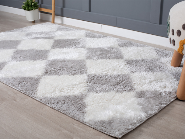 Zymta Bella Checked 160 x 230 cm Winter Carpet - Cream / Grey | 9880000579765