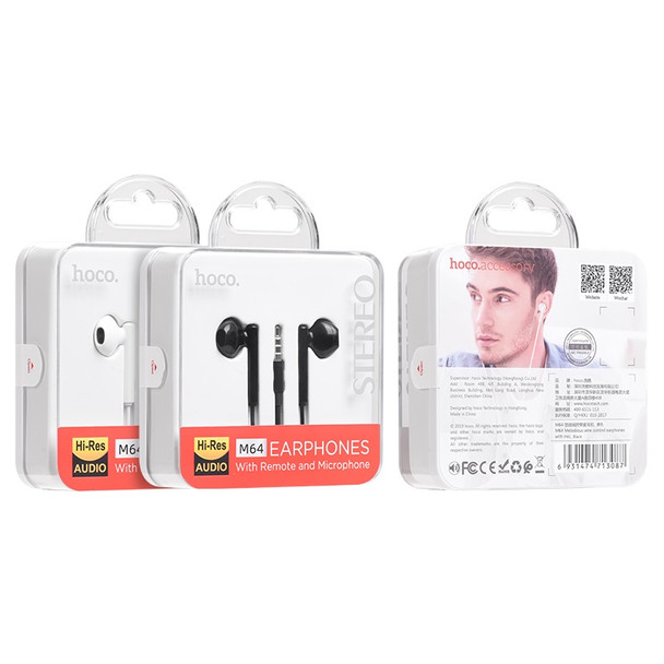 Hoco Wired Earphones 3.5mm with Mic - Black | M64