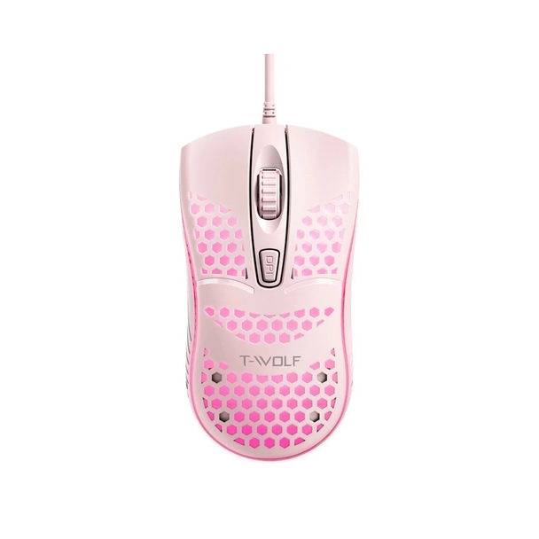 T-WOLF V15 Hollow Honeycomb RGB Gaming Mouse - Pink