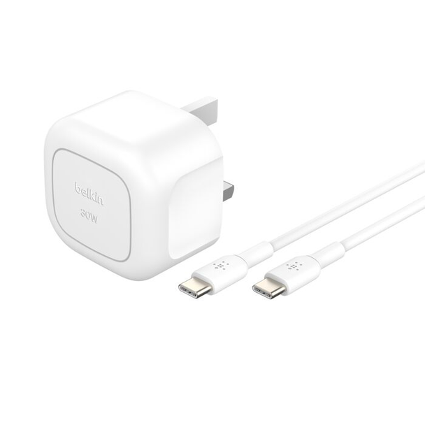 Belkin Boost Charge 20W USB-C Cube Wall Charger with 1M USB-C to USB-C Cable – White | WCA009KQ1MWH-B6