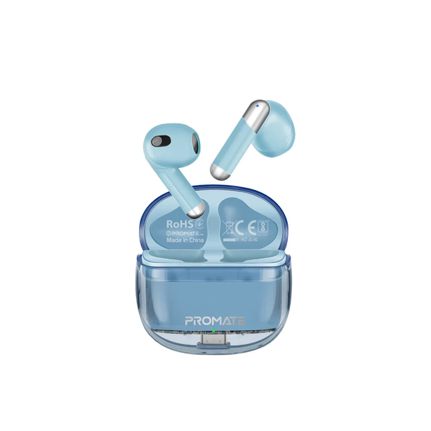 Promate High Definition Transparent TWS Earbuds - Blue | TRANSPODS.BLUE
