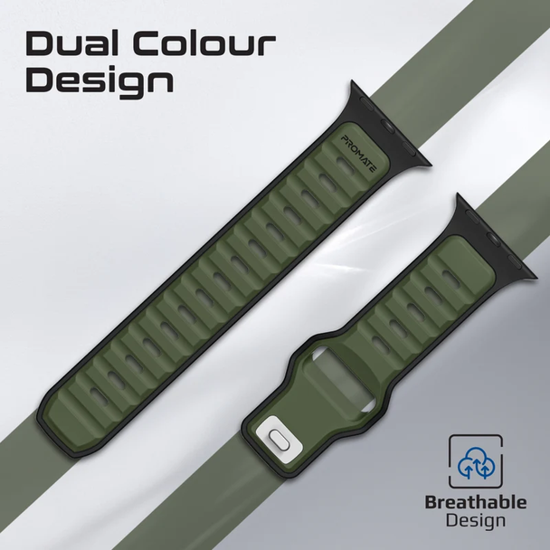 Promate Durable Two-Toned Silicone Sporty Watch Band - Midnight Green | SILIBAND-DC.MNG