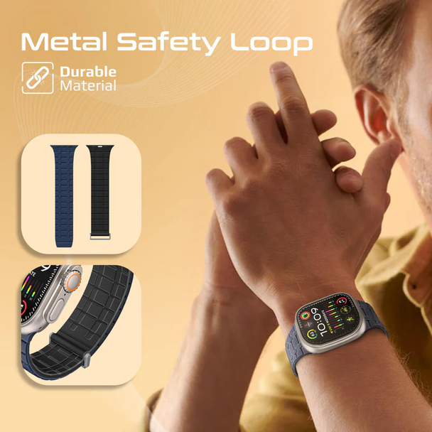 Promate Premium Magnetic Silicone with Metal Loop Watch Strap - Navy Blue | Track.NAVYBLUE