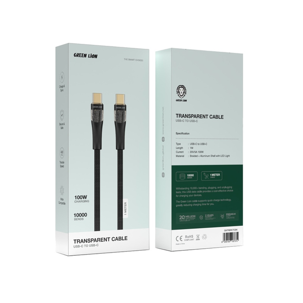 Green Lion Transparent Cable USB-C to USB-C | GNTRBRCTCBK