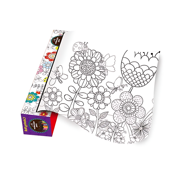 Flowers & Butterflies Jumbo Coloring Roll with 12 Pencils | J202