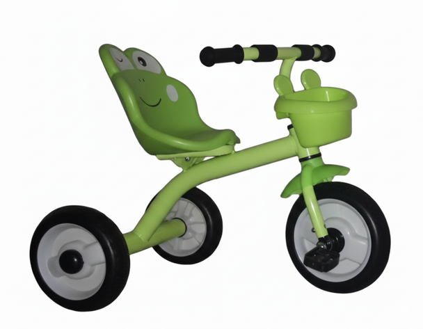Kids Animal Face Tricycle with Pedals, Front Basket & Comfortable Seat - Green | AL281/G