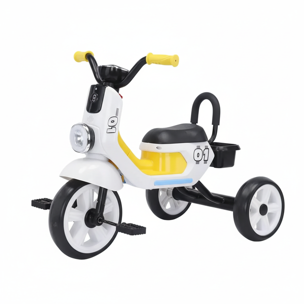 Kids Ride-On Tricycle with Front Light & Pedals, Baby Pedal Bike - White | AL620/W