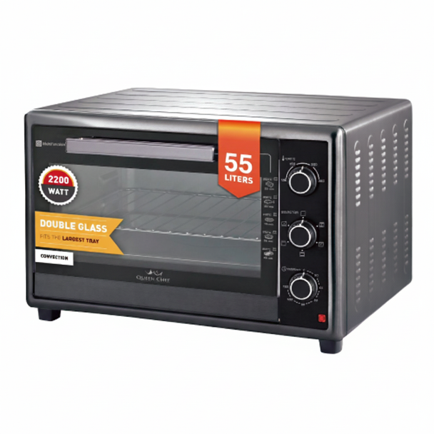 Queen Chef 55L High-Power Convection Electric Oven Double Glass 2200W - Silver | QCEO55/S