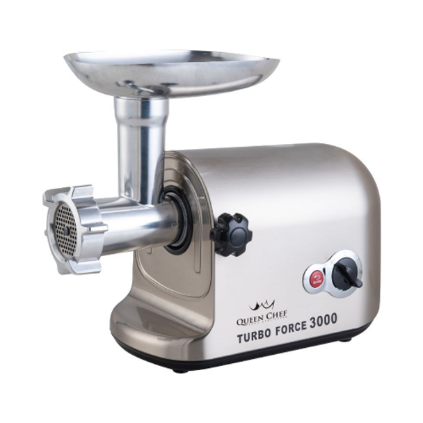 Queen Chef 1800W Meat Grinder with Reverse & 3 Cutting Plates – Silver | QCMG-3000