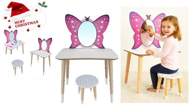 Kids Wooden Butterfly Makeup Table & Stool Set - 50×97×33 cm | OK114041