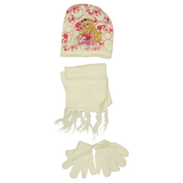 Kids’ Winter Hat, Scarf & Gloves Set with Barbie Print - Ivory | AL1887/I