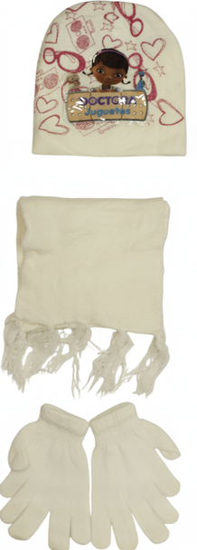 Doc McStuffins Kids Winter Set - Hat, Scarf & Gloves - Cream/White | AL1890