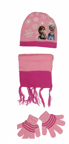Frozen Kids Winter Set - Hat, Scarf & Gloves - Pink Snowflake Design | AL1898