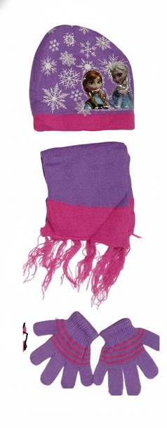 Frozen Kids Winter Set - Hat, Scarf & Gloves - Purple Snowflake Design | AL1898