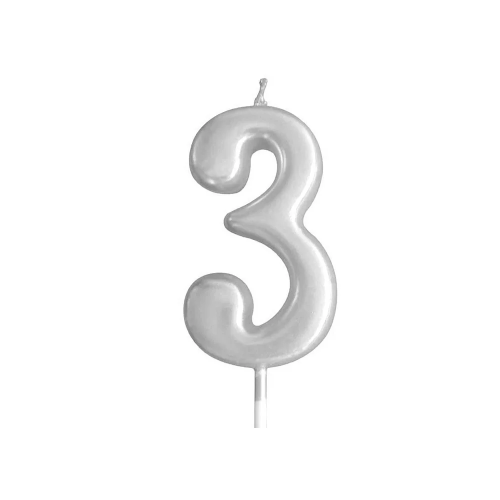 Silver Glitter Birthday Cake Candle Topper - Number Three | 349-1/S3