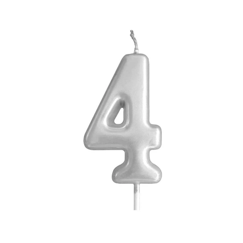 Silver Glitter Birthday Cake Candle Topper - Number Four | 349-1/S4