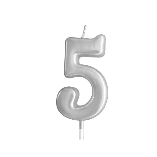Silver Glitter Birthday Cake Candle Topper - Number Five | 349-1/S5
