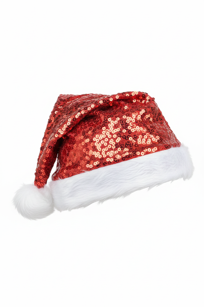 Sequin Santa Hat – Red & White with Feather Detail | ALLG1001