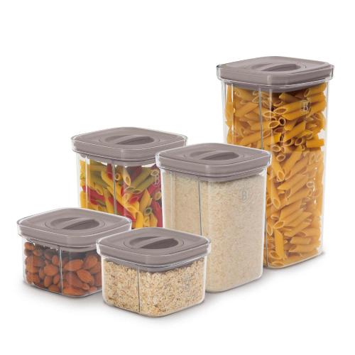 Berlinger Haus 5+5 Pcs Canister Set W/ Lock Lid, Taupe Collection | 8576BH