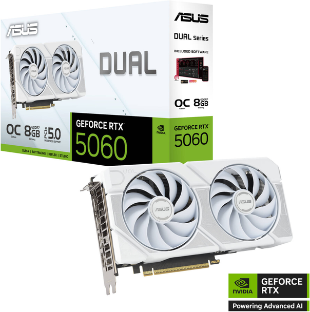 ASUS Dual GeForce RTX 5060 8GB GDDR7 White OC Edition Graphics Card