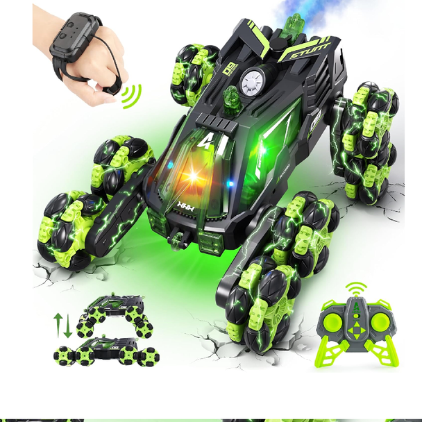 World of Toys Tornado Twist Car Double-Sided RC Stunt Vehicle with Soft Bullet Launcher - Green | DH666-74B