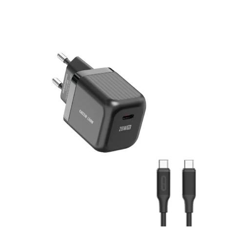 Green Lion Ultra Compact GaN Wall Charger EU Pin PD 20W C to C | GNWPDEUCTCBK
