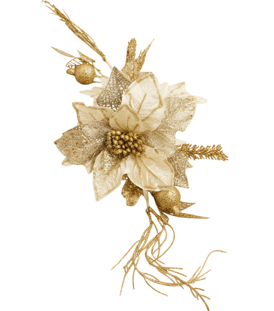 Decorative Gold Flower Christmas Pick | 10076