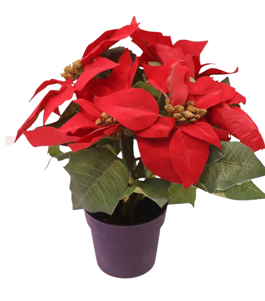 Decorative Artificial Red Poinsettia Plant with Pot | XF-002