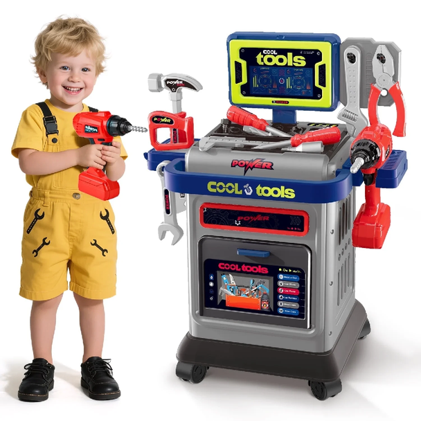 Power Cool Tools Kids Tool Workbench Playset with Accessories – 66 Pieces | 008-202