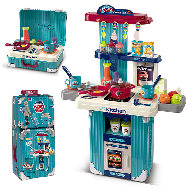 Kids Chef Home Cooking Play Kitchen Set with Suitcase Trolley – Blue | 008-306A