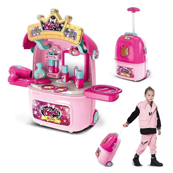 Girls Beauty Star Play Vanity Set with Suitcase Trolley – Pink | 008-983