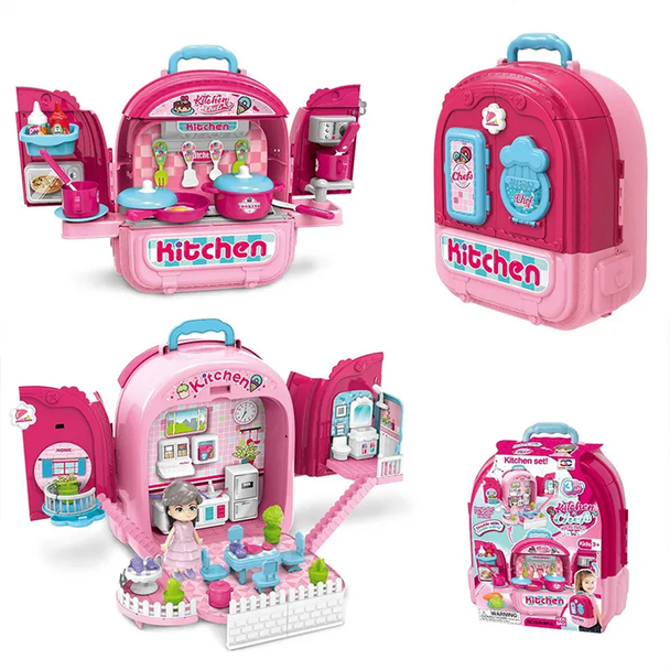Kids Kitchen Playset Backpack – Foldable Pretend Cooking Set | LT008-991A