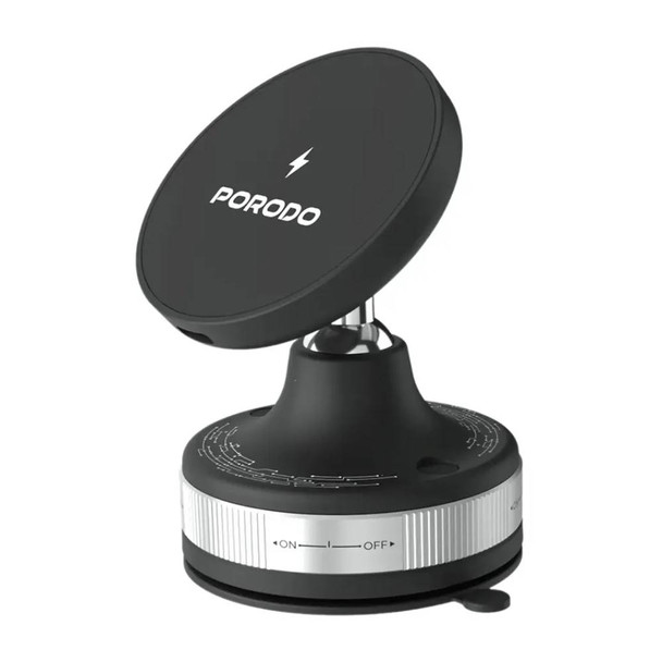 Porodo Vacuseal Smart Suction Wireless Charging Mount - Black | PD-HSM28-BK