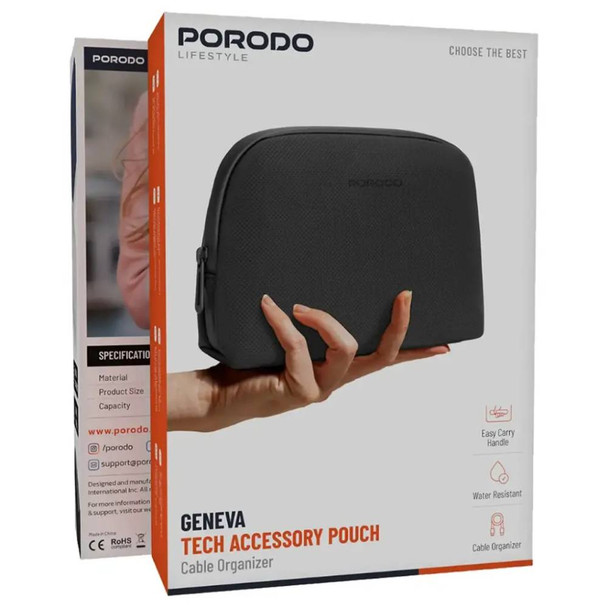 Porodo Lifestyle Geneva Tech Accessory Pouch - Black | PDLFSTPBK