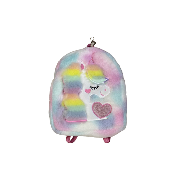 Kids Plush Unicorn Backpack – Rainbow Soft Fur Design | 356-1
