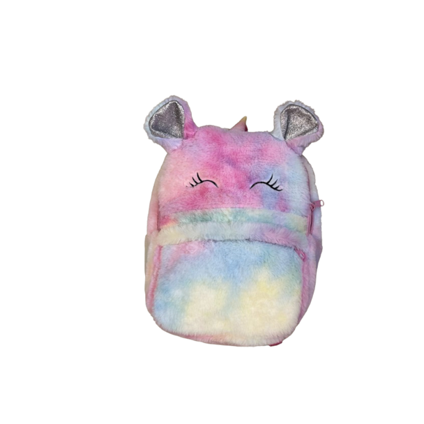 Kids Plush Unicorn Backpack – Pastel Rainbow Fur with Ears Design| 356-2