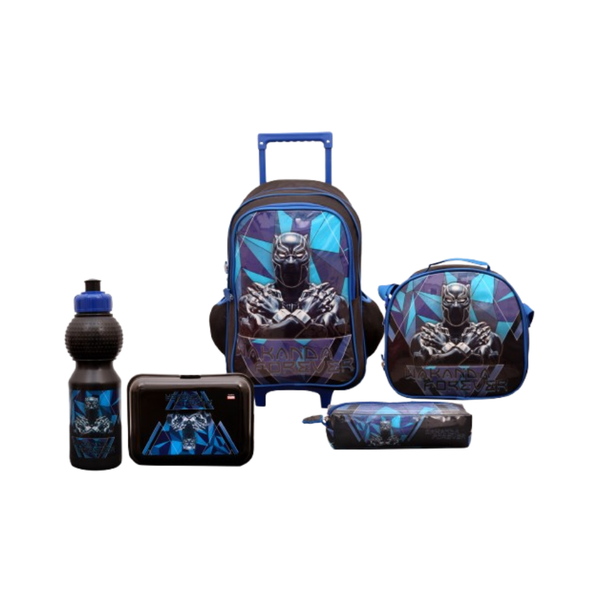 Kids Trolley School Backpack Set – Black Panther Wakanda Forever Design (5-Piece Set) | 500050