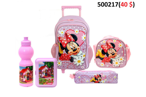 Kids Trolley School Backpack Set – Minnie Mouse Pink Daisy Design (5-Piece Set) | 500217