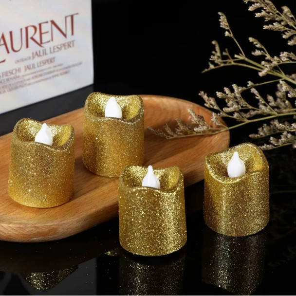 Gold Glitter LED Candle Set | 7125-13/G