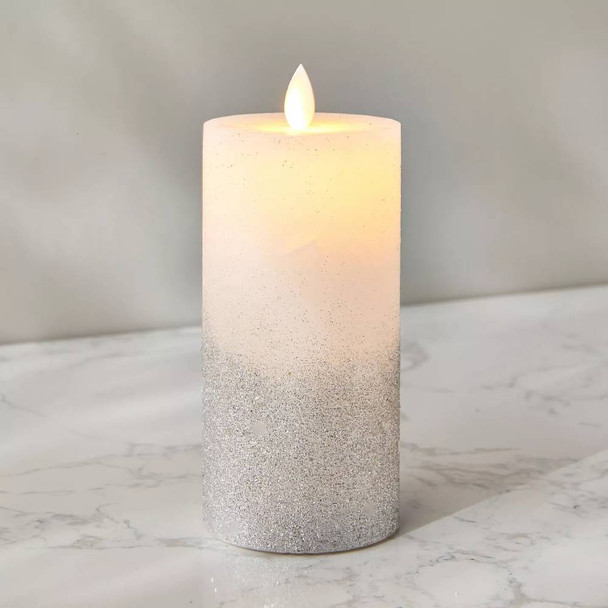Silver Glitter LED Pillar Candle | 7125-10