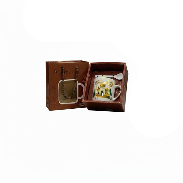 Ramadan Kareem Ceramic Mug with Spoon – Golden Mosque Design (Premium Gift Box) | 7161-8