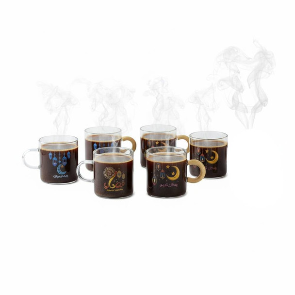 Ramadan Kareem Glass Coffee Cups Set – 6 Pieces | 7047-10