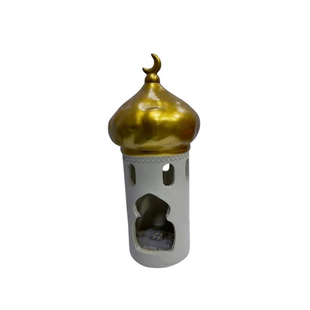 Ramadan Resin Incense Burner Tall Tower with Gold Dome & Crescent | 2002-88