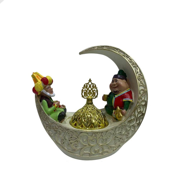 Ramadan Crescent Moon Resin Incense Burner with Two Figurines & Gold Bakhoor Dome | 2002-37