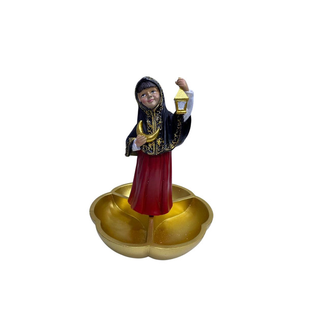 Ramadan Girl Figurine with Lantern & Triple Tray – Resin Decorative Piece | 2002-73