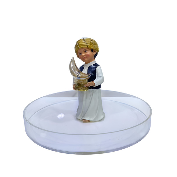 Ramadan Boy Figurine with Clear Round Tray – White Edition | 2002-78B