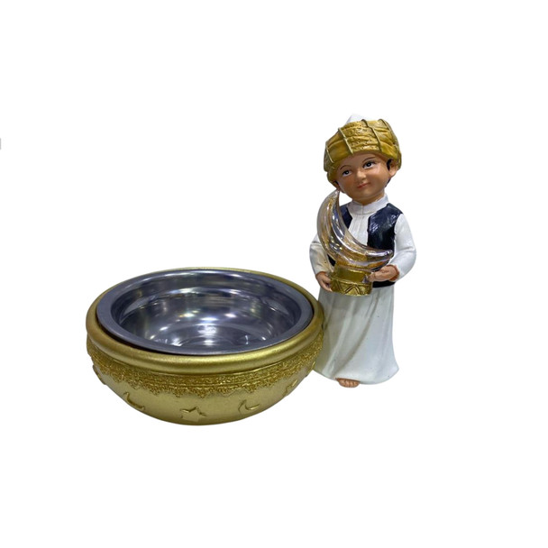 Ramadan Boy Figurine with Crescent & Stainless Steel Bowl – Dates Holder | 2002-77