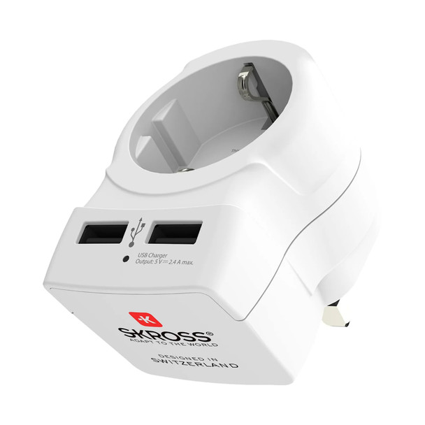SKROSS EU Plug USB Charger with Integrated Mains Socket – Dual USB 2.4A | 1.302420