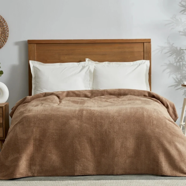Karaca Home Sandra Double Herringbone Patterned Beige Cotton Blanket, 200x220cm | 200.22.05.0149