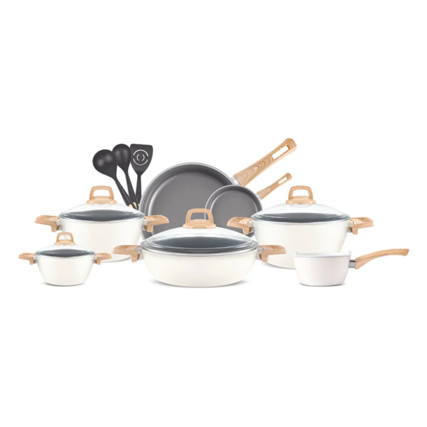 Karaca Swiss Crystal 15-Piece Creamy Cookware Set | 153.09.01.3591